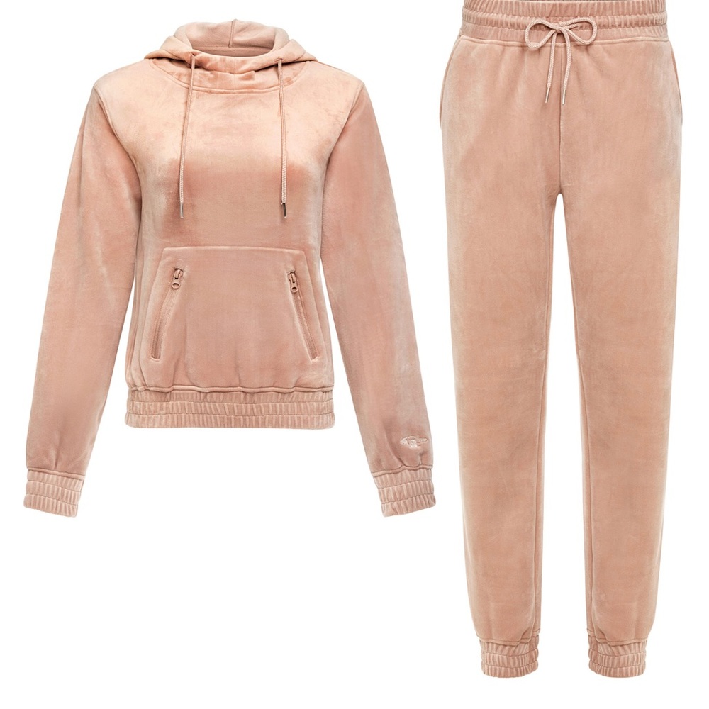 Velvet Jogger Hoodie Set Tracksuit Champagne Blush Soft Cozy Plus Size 1X